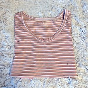 American Eagle Striped V-neck Tshirt soft sexy Large